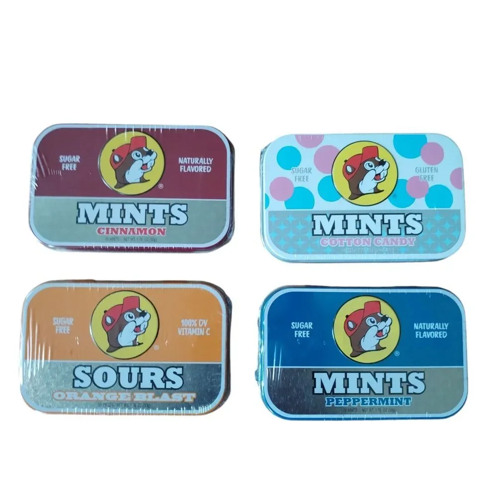 Lot Of 4‎ Buc-ee's Tin Mints Peppermint Cinnamon Cotton Candy Orange Blast Sours